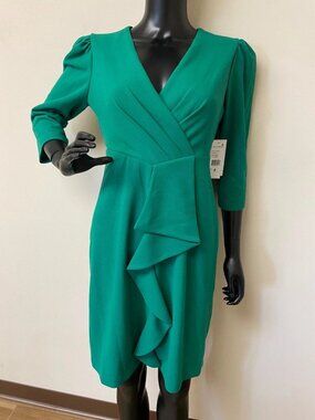 Julia Jordan Womens Pleated Ruffled Front Sheath Dress Green Size 8 Defected